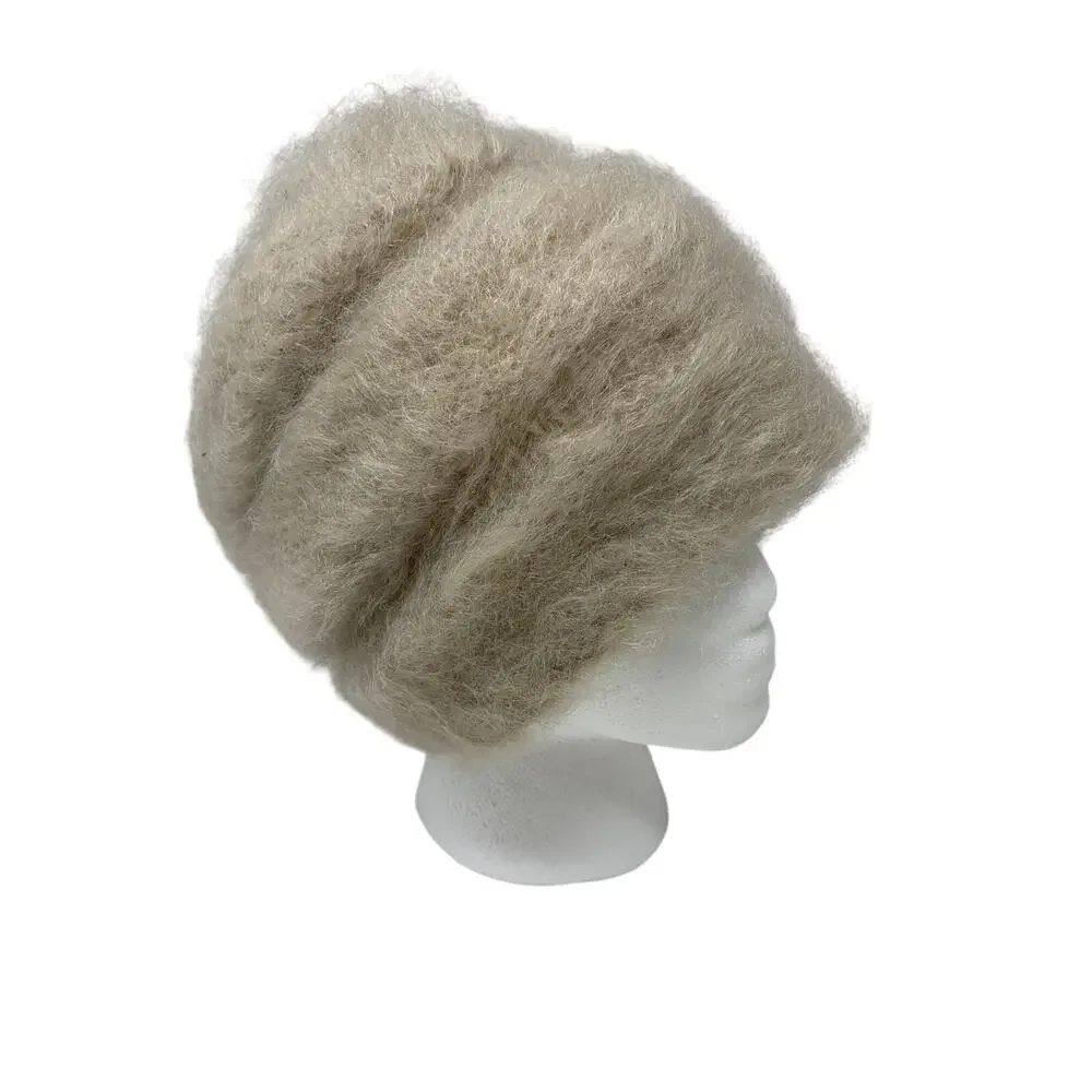 Vintage Handmade Handknit Bernat Capelet + Winter Hat Set Parchment Cream Wool